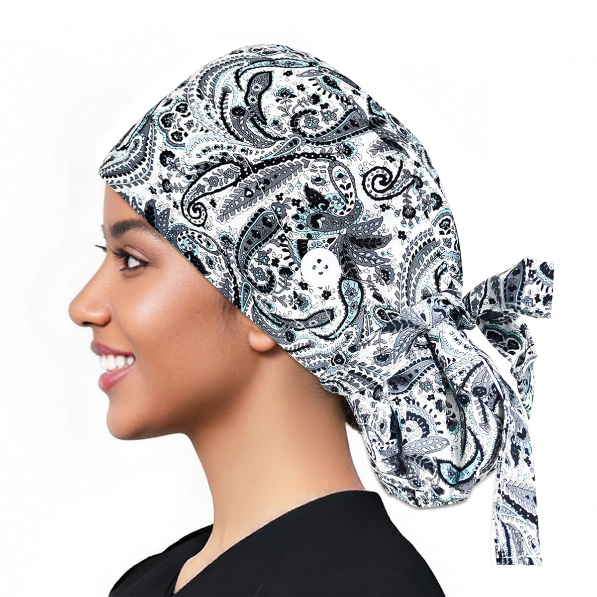 SANNIDHI Working Cap for Women, Printed Nurse Cap Cotton Women Nursing Work Cap with Buttons & Sweatband, Elastic Tie Back Workshop Cap for Cleanrooms, Laboratories, Restaurants SANNIDHI Working Cap for Women, Printed Nurse Cap Cotton Women Nursing Work Cap with Buttons & Sweatband, Elastic Tie Back Workshop Cap for Cleanrooms, Laboratories, Restaurants